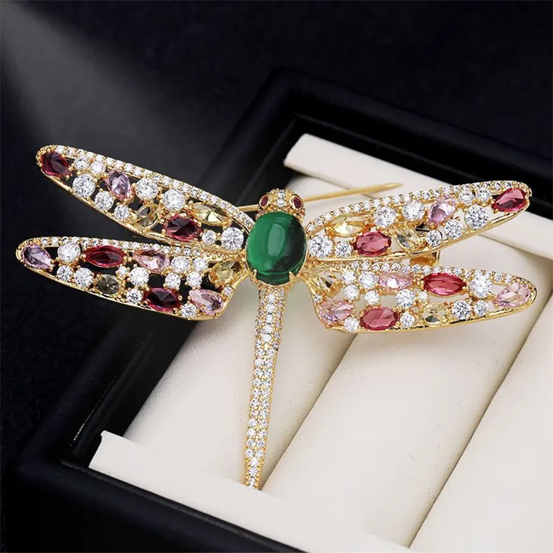 

Elegance Insect Dragonfly Rhinestone Pins Badge Brooches For Women Girl Fashion Pins Gold Brooches With Colorful Zircon