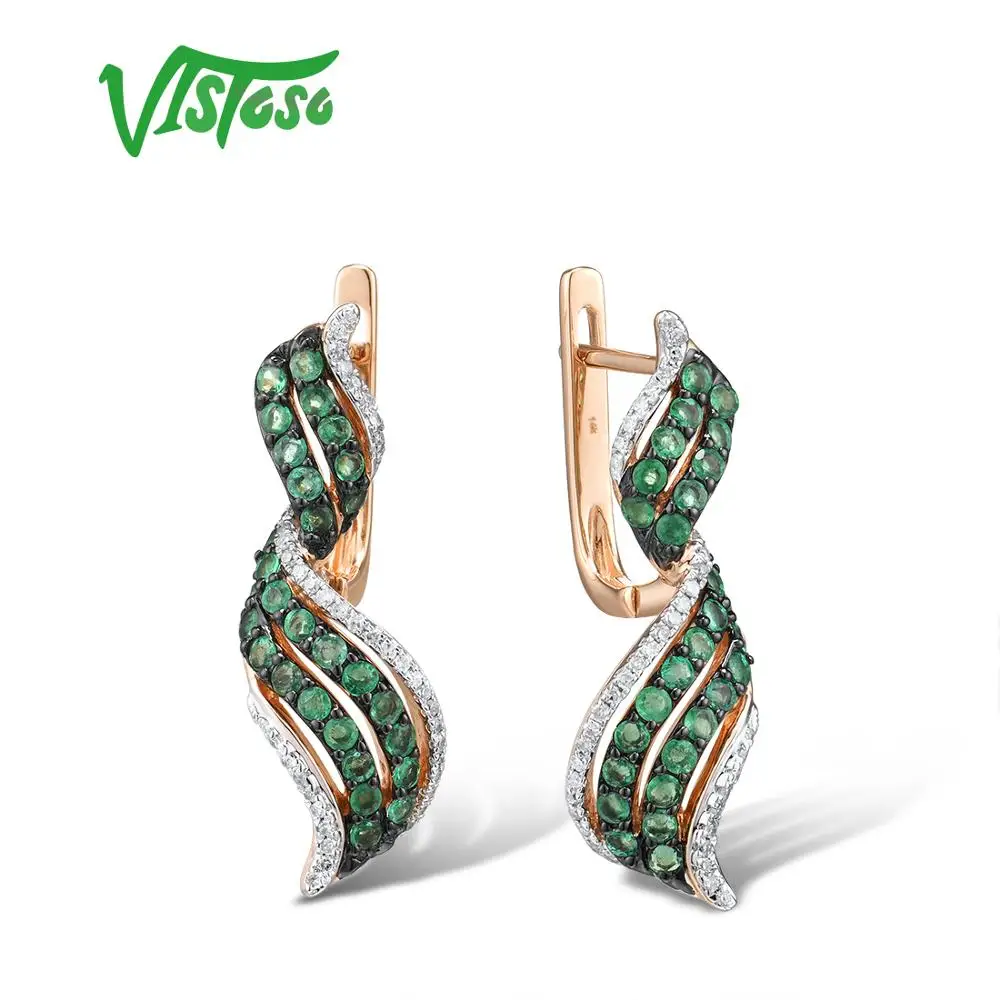 Женские Золотые сережки с изумрудами VISTOSO розовое золото 14 к 585 пробы со