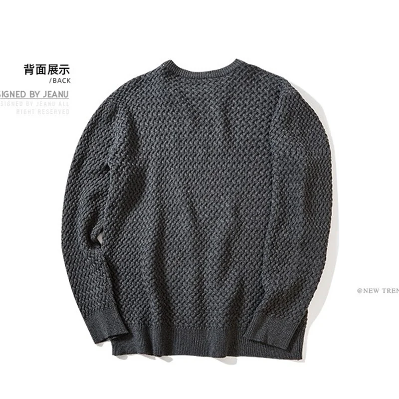 

Knitted sweater men's autumn and winter style large men's fat round neck ins style sweater solid color woven flower retro casual
