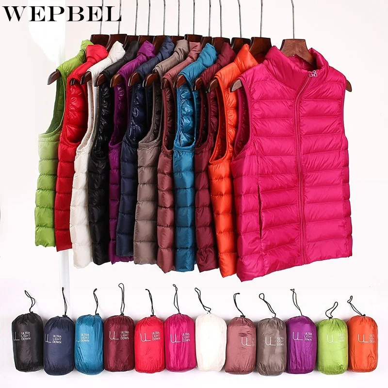 

Женский осенне-зимний жилет WEPBEL на белом утином пуху, Женский ультралегкий жилет на утином пуху, куртка, пальто без рукавов, парки