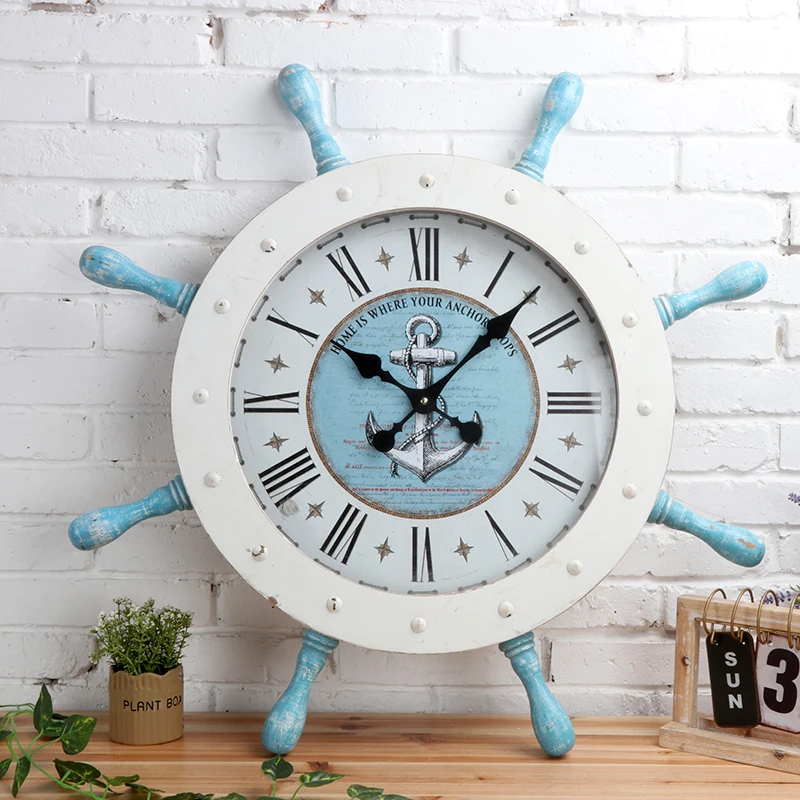 Средиземноморские большие настенные часы металлические в стиле ретро для