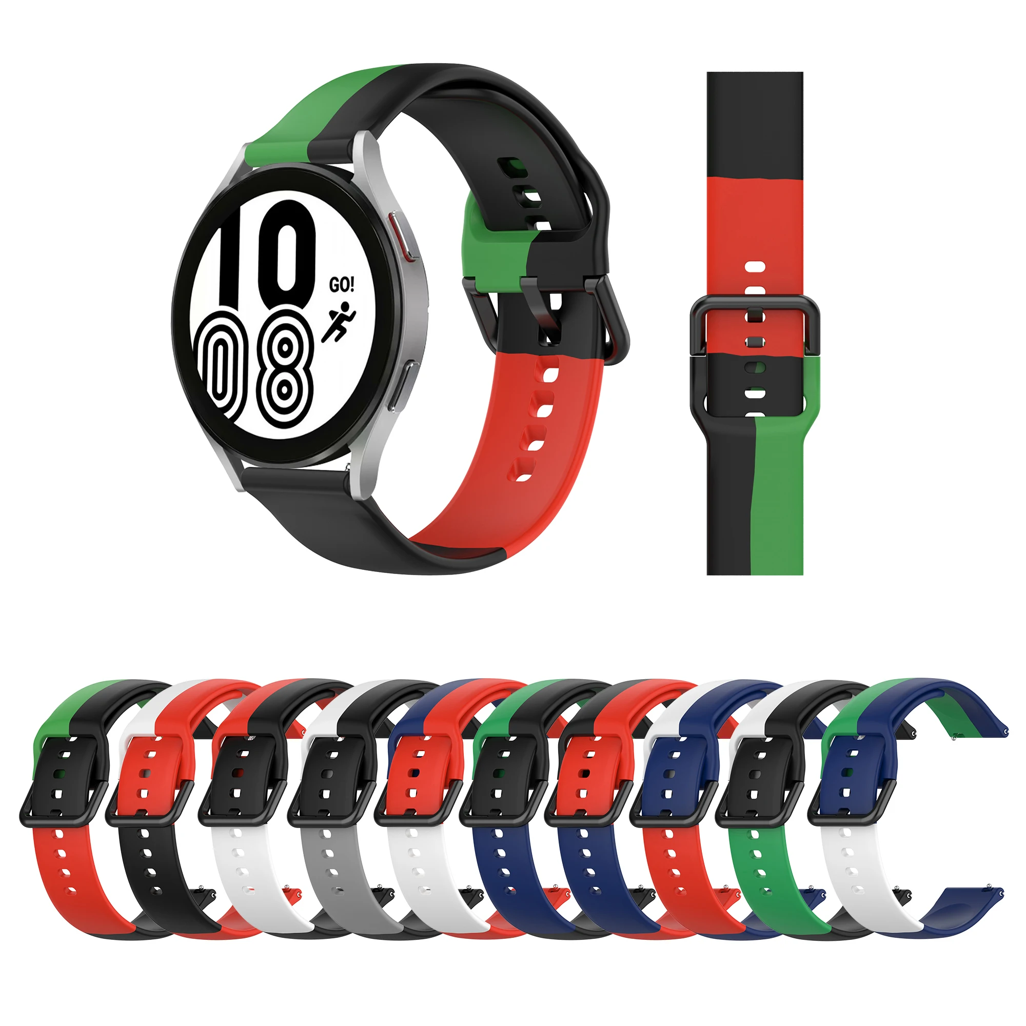 

1PCS Suitable For Samsung Galaxy Watch4/Watch4 Classic 42 46mm Smart Watch Tri-Color Silicone Strap