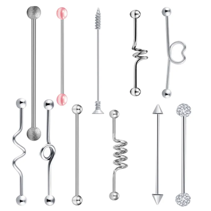 

12PCS Mixed Styles Stainless Steel Barbell Long Ear Piercing Helix Tragus Cartilage Earrings for Women Punk Earring Body Jewelry