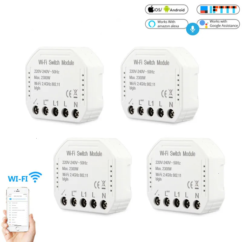 Wifi умные Настенные светильники выключатель модуль 220 в 240 В дистанционное управление 1 банда 1 способ 2 способ переключатель модуль с Alexa Google Home