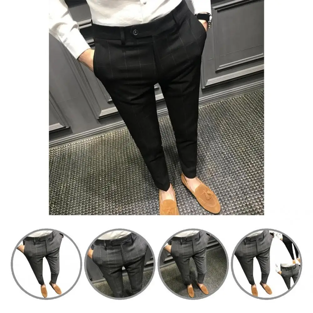 

Men Trousers Stylish Handsome Suit Pants Button Ankle Length Men Suit Pants