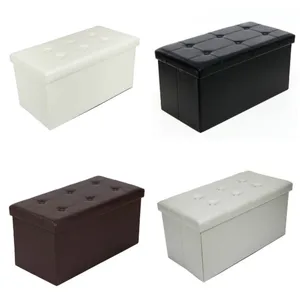 Bench Footstool Storage Stool Cabinet Practical PVC Leather Rectangle Shape with Leather Button 76*38*38CM[US-Stock]