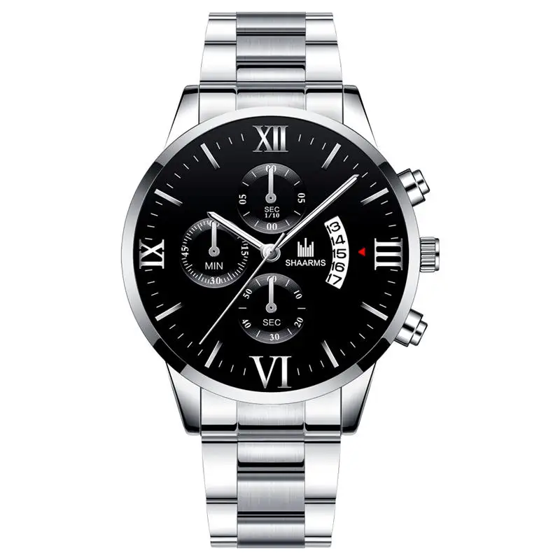 Silver Black Модные мужские часы Топ бренд класса люкс кварцевые часы из нержавеющей стали мужские повседневные спортивные наручные часы Relogio Masculino - Цвет: Silver Black