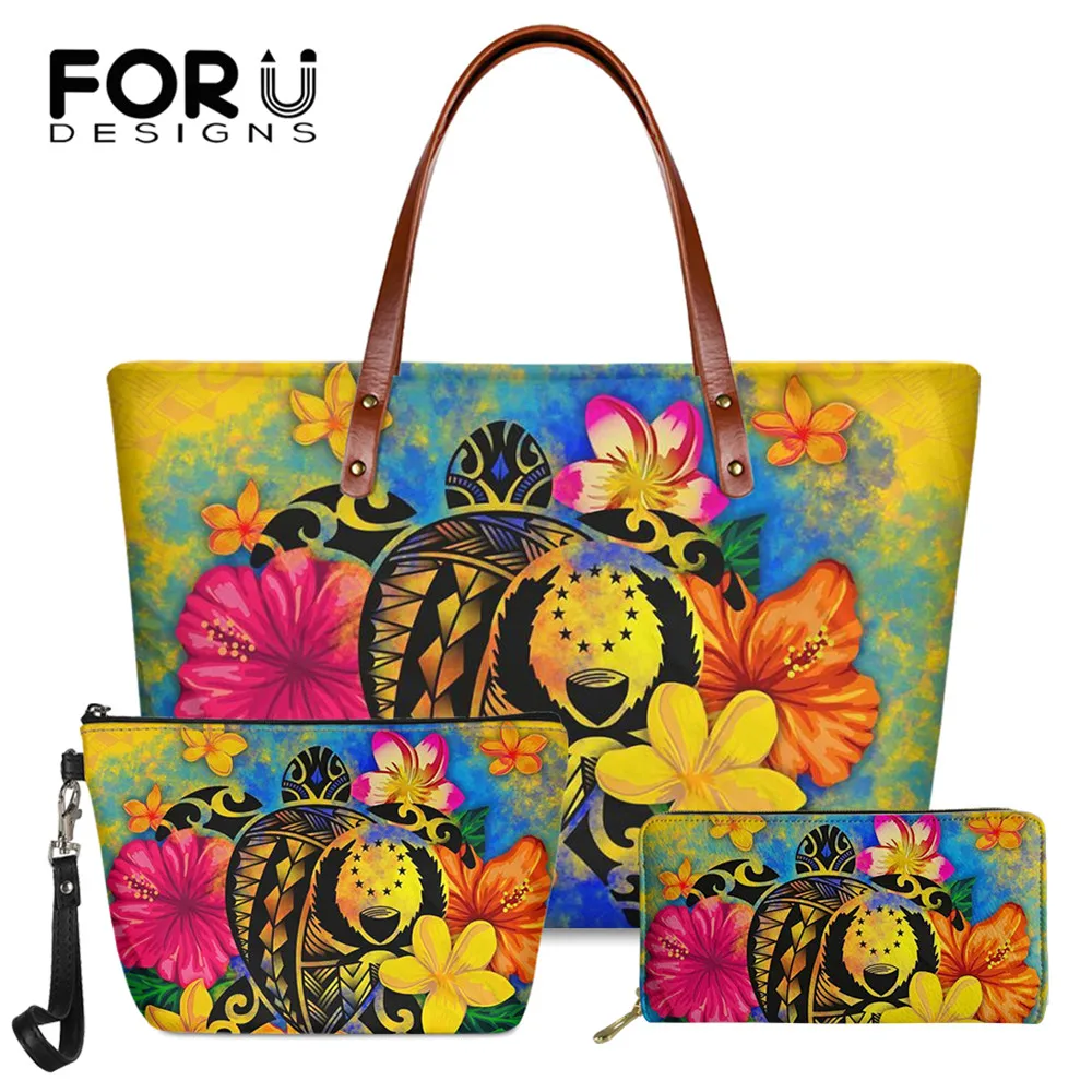 

FORUDESIGNS Vintage Women's Handbag Samoa Tribe Turtle And Hawaiian Hibiscus Plumeria Pattern Ladies Casual Shoulder Bags Totes