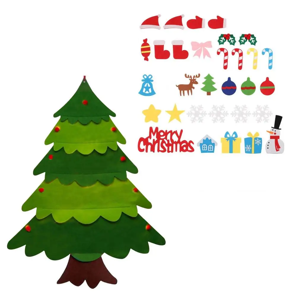 

DIY Felt Christmas Tree Set 40 PCS Ornaments Wall Hang DIY Detachable Tree Ornaments For Toddlers Kids Christmas Gifts Home Door
