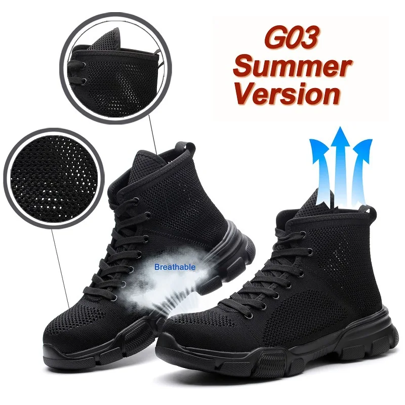 

Summer Work Shoes Breathable Safety Shoes Men Boots Safety Boots Steel Toe Cap Work Sneakers Puncture-Proof Shoes Dropshipping