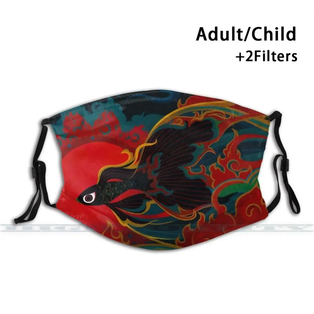 

Fire Fish Dustproof Non-Disposable Mouth Face Mask Pm2.5 Filters For Child Adult Fire Fish Animal Oriental Tradition Cloud Sun