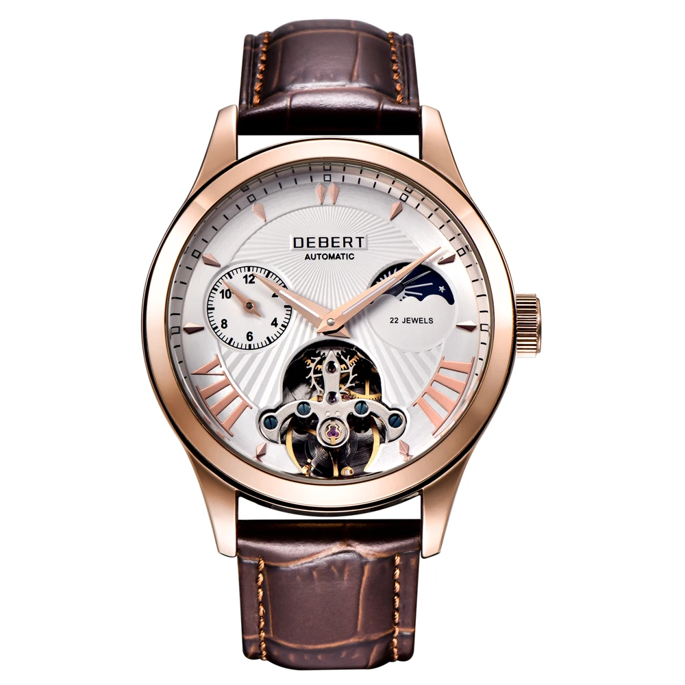 Чехол с белым циферблатом и золотыми стрелками из розового золота размер 41 мм Moon