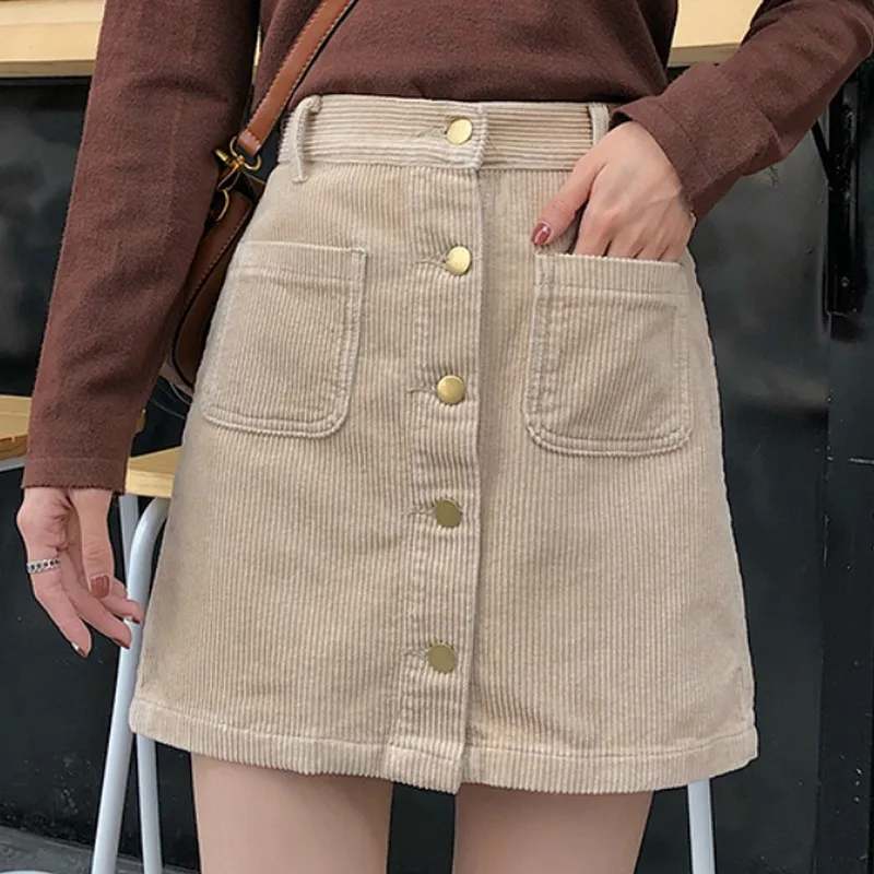 Однотонная женская юбка юбки с высокой талией Женская Вельветовая однобортная