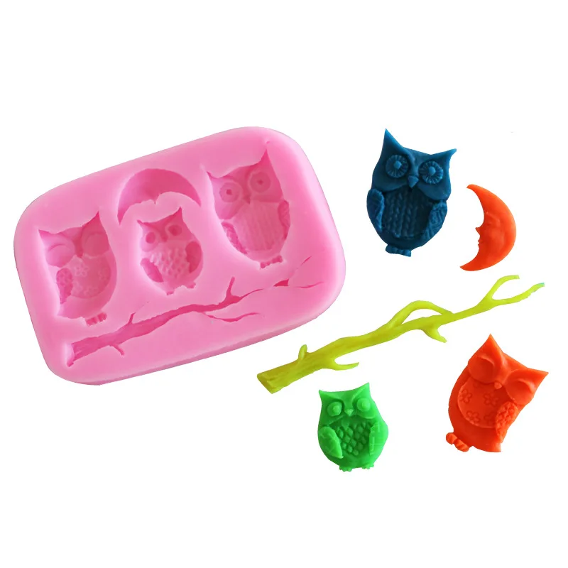 Три совы и ветка дерева дизайн силиконовые формы 3D Торт помадка Шоколадные