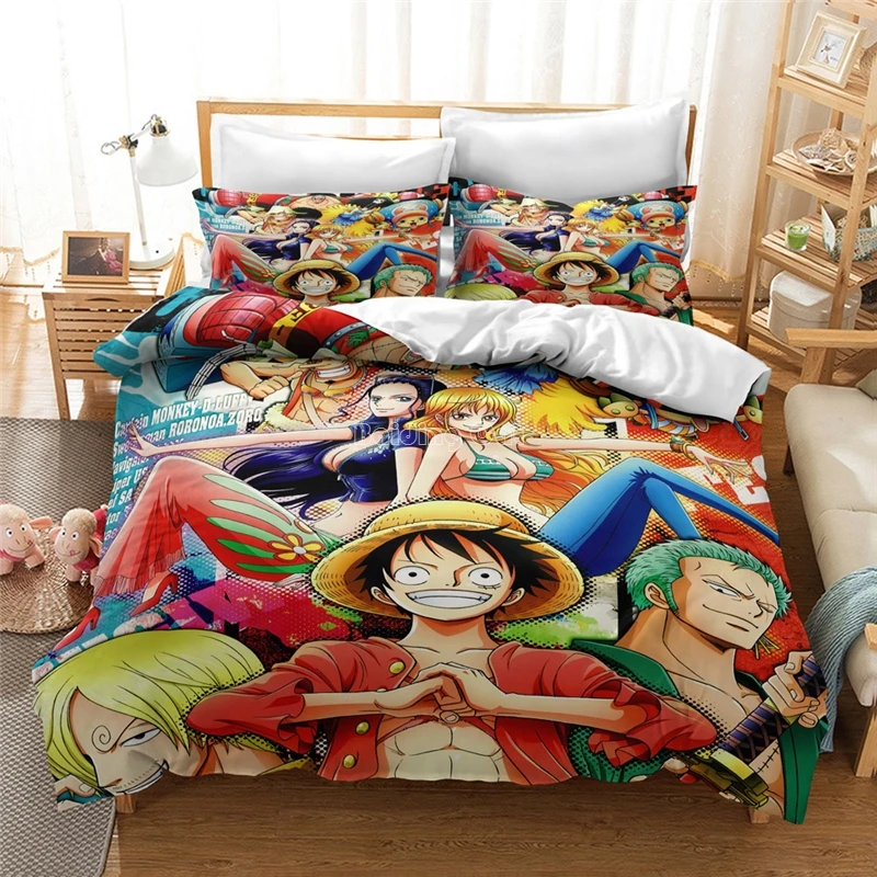 Popular Monkey D. Luffy Printed Bedding Set Anime ONE PIECE Cartoon 3d Bed Linen Children Duvet Cover Pillowcase King Size | Дом и сад