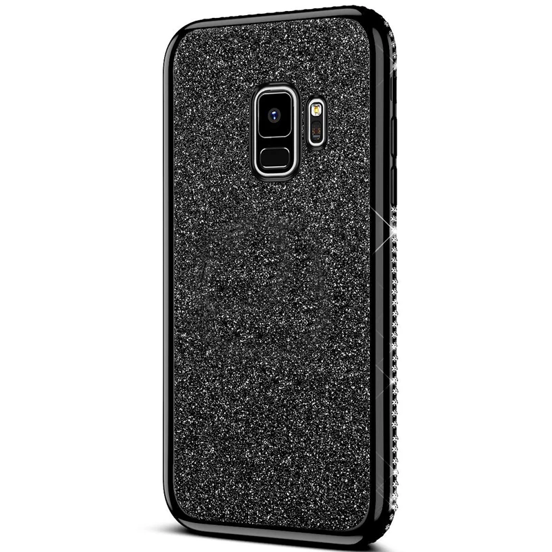 A10 A20 A20E палец кольцо чехол для ювелирных изделий, samsung Galaxy A30 A40 A50 A70 M20 J6 A6 A7 A8 плюс A5 мягкий блеск Алмазный чехол для iPhone X - Цвет: Black
