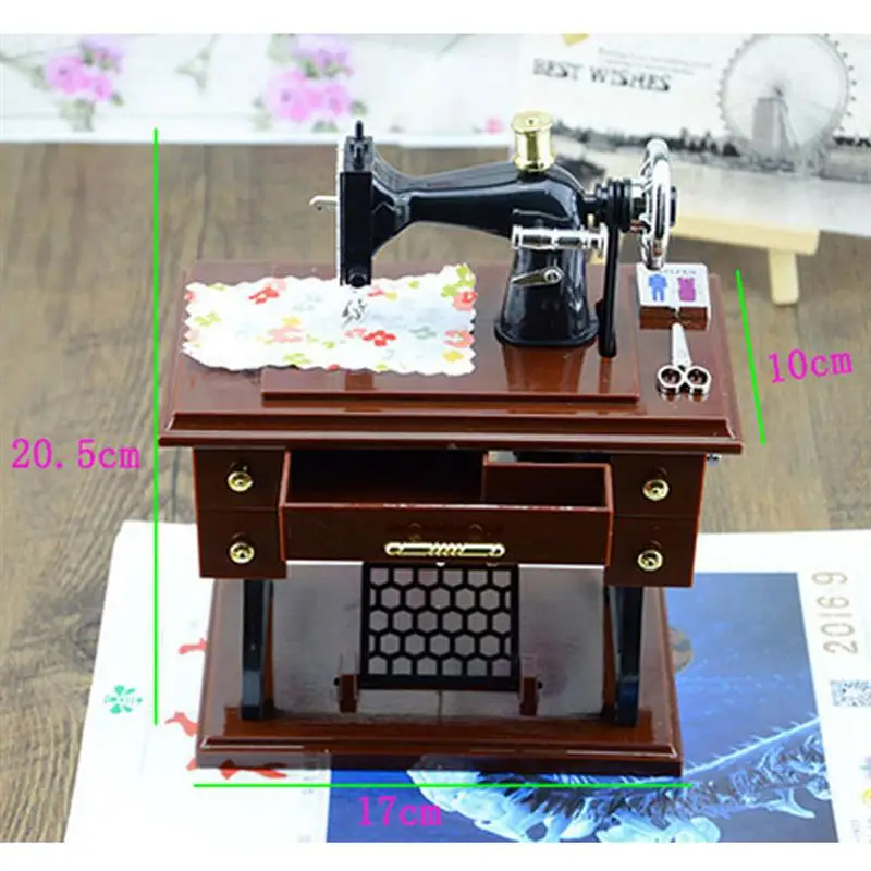 Musical Sewing Machine Music Box Vintage Retro Clockwork Table Desk Decoration Toy Gift for Children | Дом и сад