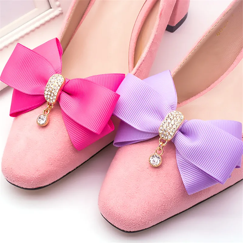 2 Pieces Women' Ribbon Bow Crystal Pendant Removable Shoe Clips Clutch Wedding Decoration Candy Colors | Обувь