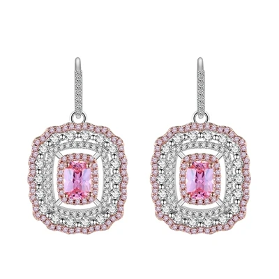 earrings PANSYSEN Роскошный розовый кварц Свадебный обручальный набор украшений для женщин 925 пробы Серебряное ожерелье/серьги/кольцо хорошее ювелирное изделие - Цвет камня: earrings