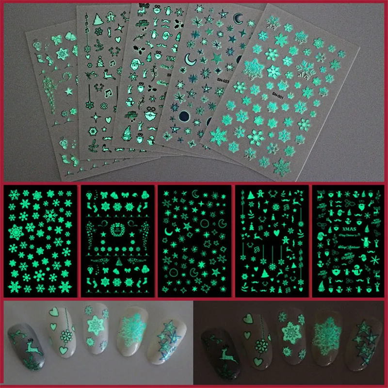 BalleenShiny дети светящиеся наклейки для ногтей DIY Детские блестки на Рождество цветок водная Наклейка Декор Маникюр подарки