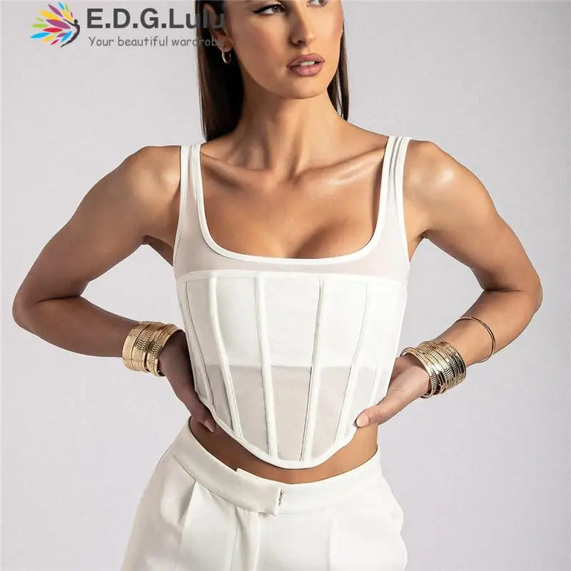

EDGLuLu Sleeveless Off Shoulder Fashion Sexy Corset Crop Tops Vest Female Underwear Backless Bustier Top Pink Camisole 1014