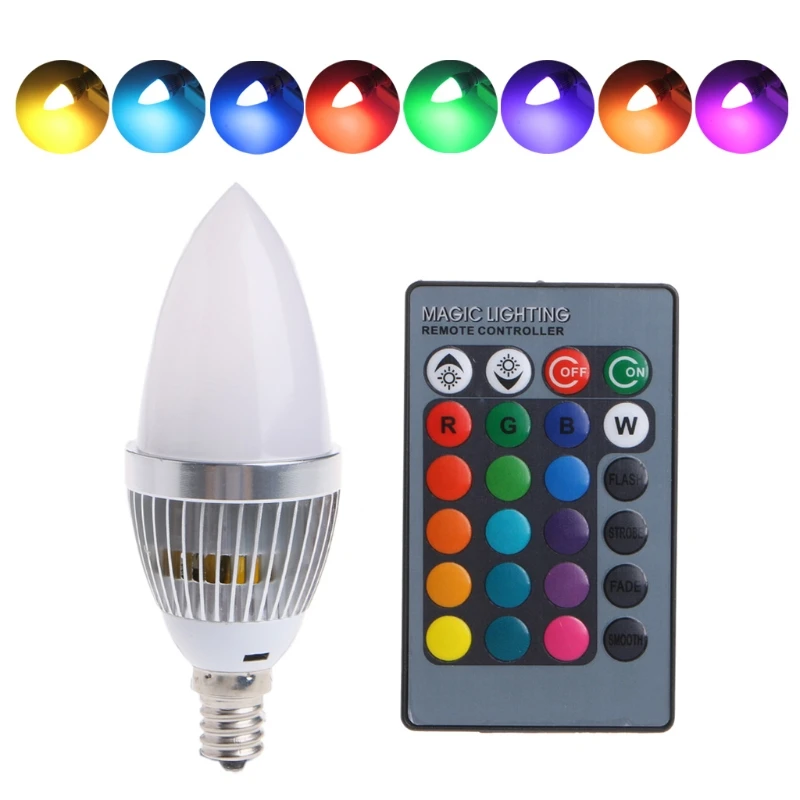 

E14 3W RGB LED 15 Colors Changing Candle Light Bulb Lamp w/Remote Control AC85-265V 35ED