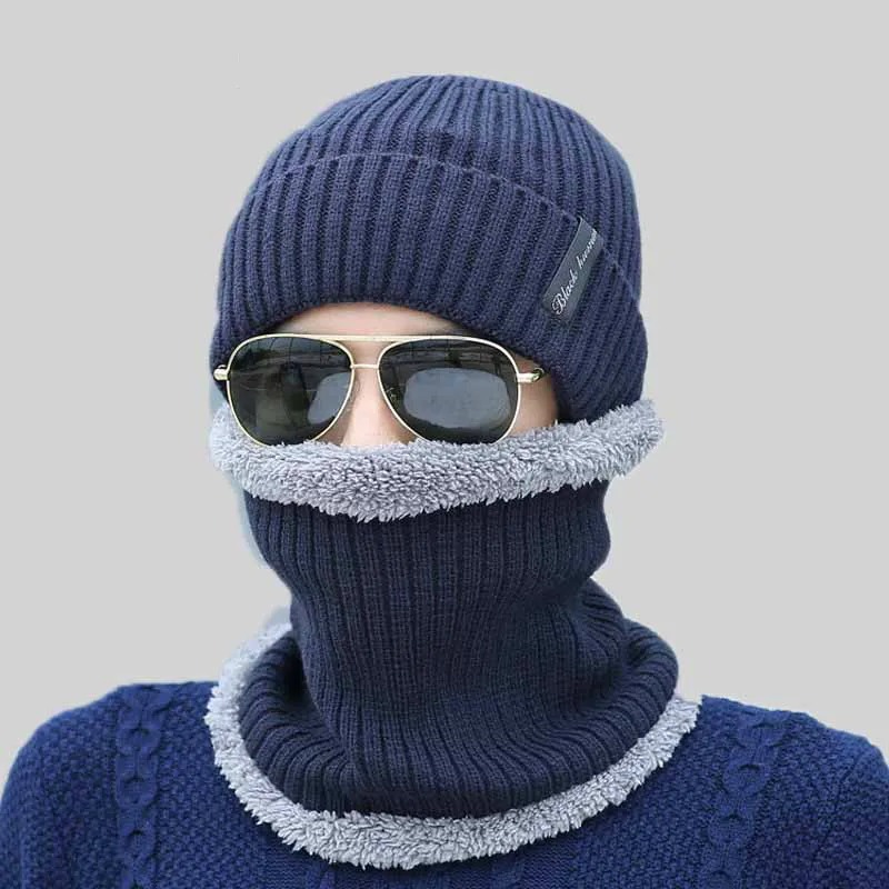 Шапка шарф шапка набор маска вязаные шапки шерсть ха не зимняя для мужчин
