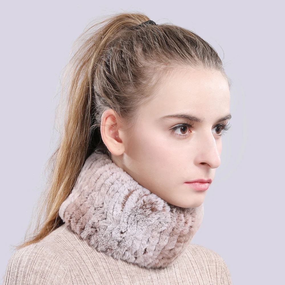 Brand Quality Good Elastic Women Real Rex Rabbit Fur Headband Scarf Luxury Lovely Girls Natural Ring Scarves |