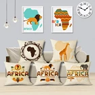 Наволочка в африканском стиле, льняная наволочка с мультяшными животными, Африканские Этнические индивидуальные узоры, наволочка с принтом для дома