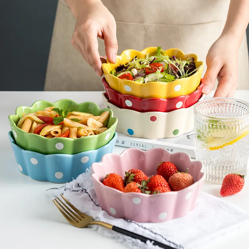 

Color Glaze Light Luxury Ceramic Fruit Salad Bowl Dessert Bowl Single Cute Creative Personality Rice Bowl Household Tableware