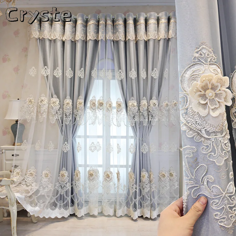 

2022 New Simple European Double Layer High Shading Curtains for Living Room Bedroom Luxurious Windows Door Embroidery Curtain