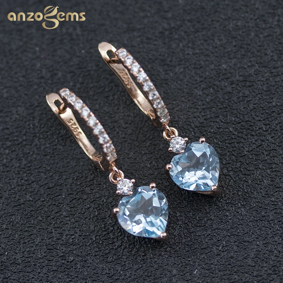 Женские серьги топазы Anzogems подвеска в виде сердца из серебра 925 пробы 8 0