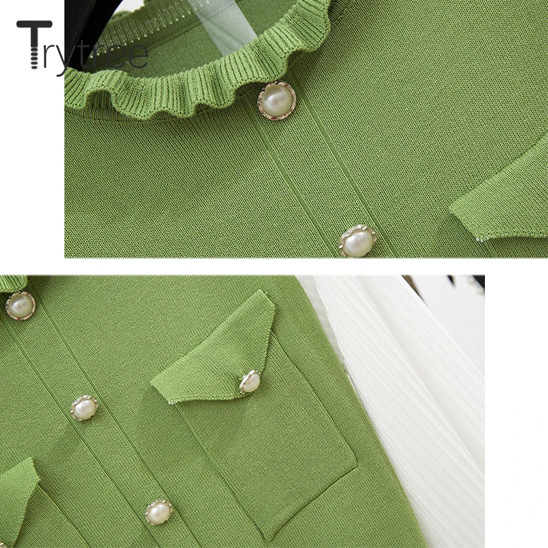 Trytree осенне-зимнее платье женское Повседневное с круглым вырезом и оборками