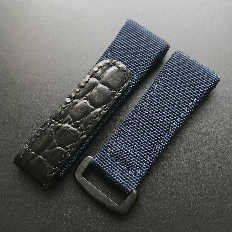 25mm Black Blue Gray Red Nylon Canvas With Crocodile Leather Watchband For Richard Mille RM50 RM53 Watch Strap band Bracelet