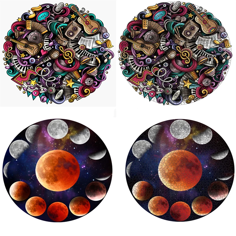 

Новый Красочный Круглый Большой Пазл 1000 штук взрослый декодирующий круг граффити музыкальная краска Луна фаза бумажная головоломка игрушк...