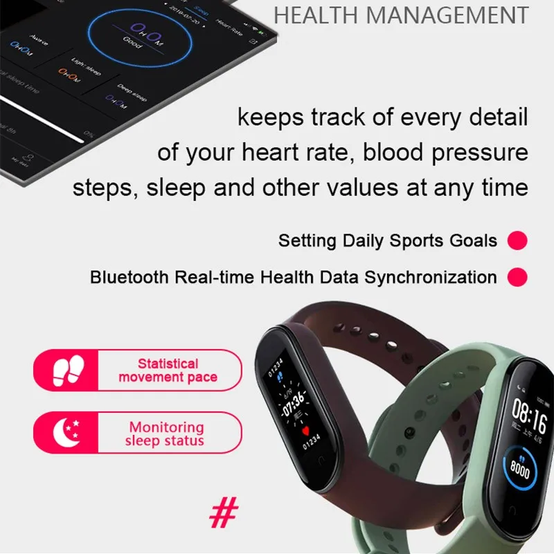 

M5 Smart Watch Men And Women Fitness Tracker Pedometer Heart Rate Heart Pressure Health Monitor Bluetooth Smart Bracelet