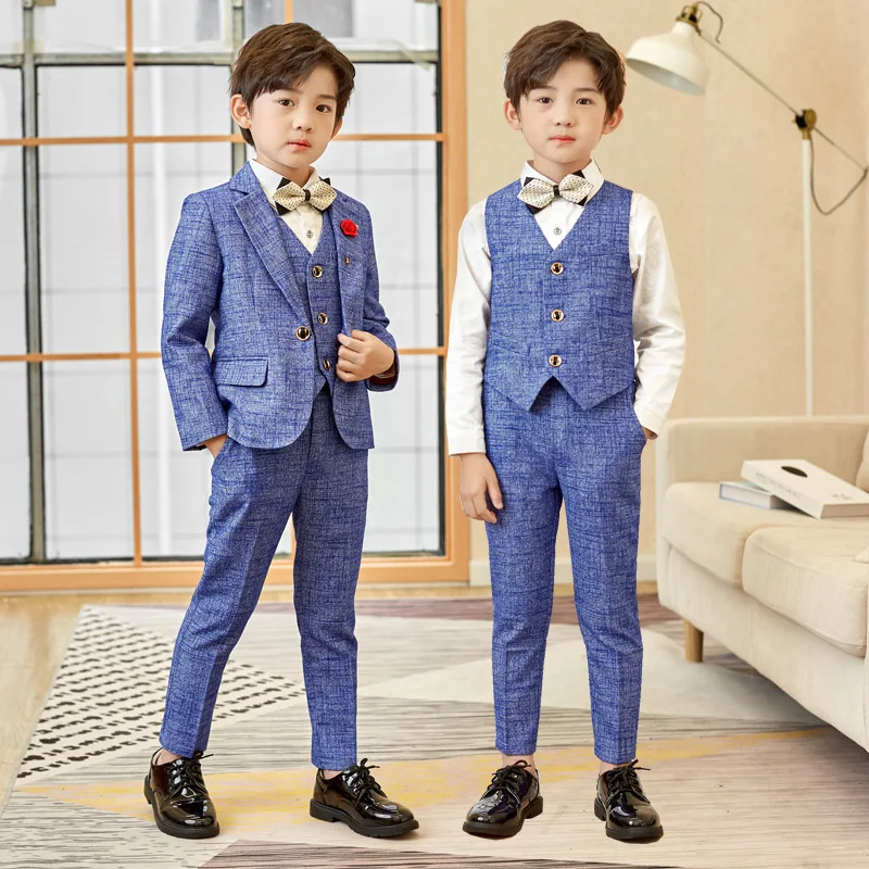 

Spring Autumn Teenage Boys Suits Weddings Blazers Pants Children Party Clothes Plaid Kids School Costume Gentlemen Clothing Sets