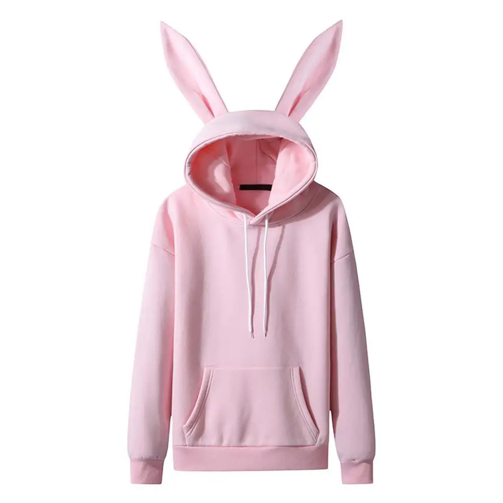 

Rabbit Ears Hooded Sweatshirt Pockets Women's Long Sleeve Pullover Casual Loose Cute Sweet Winter Autumn Hoodies