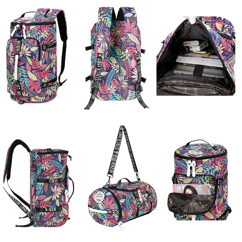 Рюкзак женский тканевый с цветочным принтом водонепроницаемый ранец для