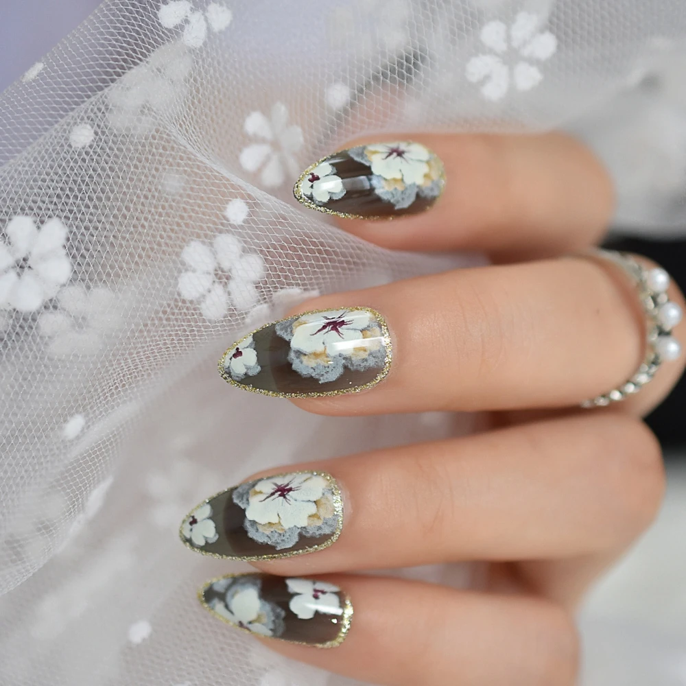 Искусственные ногти в цветочном стиле Гель-лак на шпильке накладные для девушек