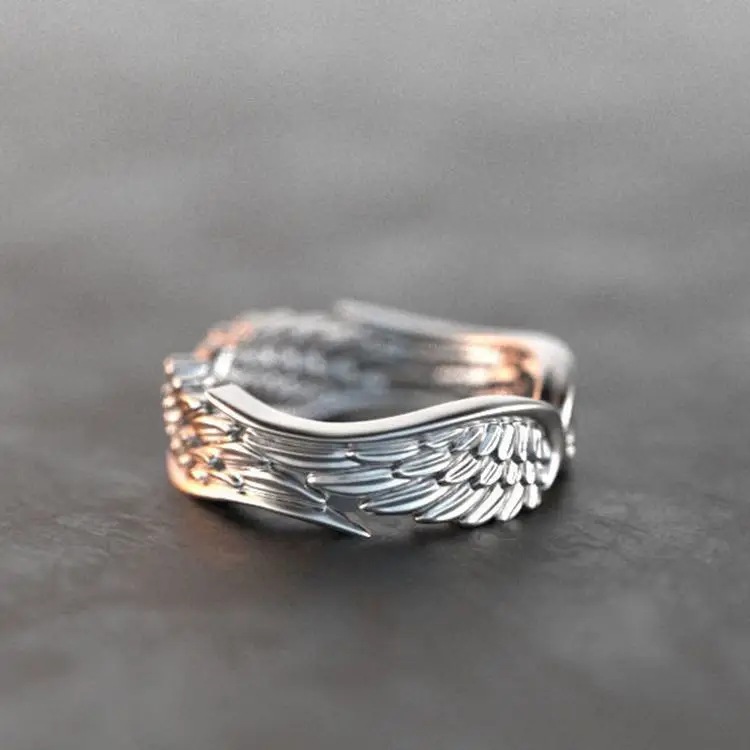 

CX Popular Angel Wings Feather Wings Ring European and American Vintage Thai Silver Black Ring Ornament