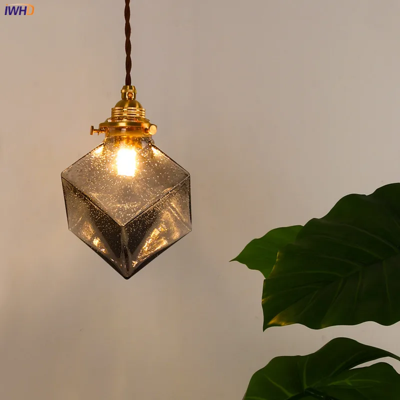 IWHD de estilo japonés de vidrio colgante luces accesorios dormitorio habitación cobre decoración de Loft Vintage Industrial lámpara colgante Luz