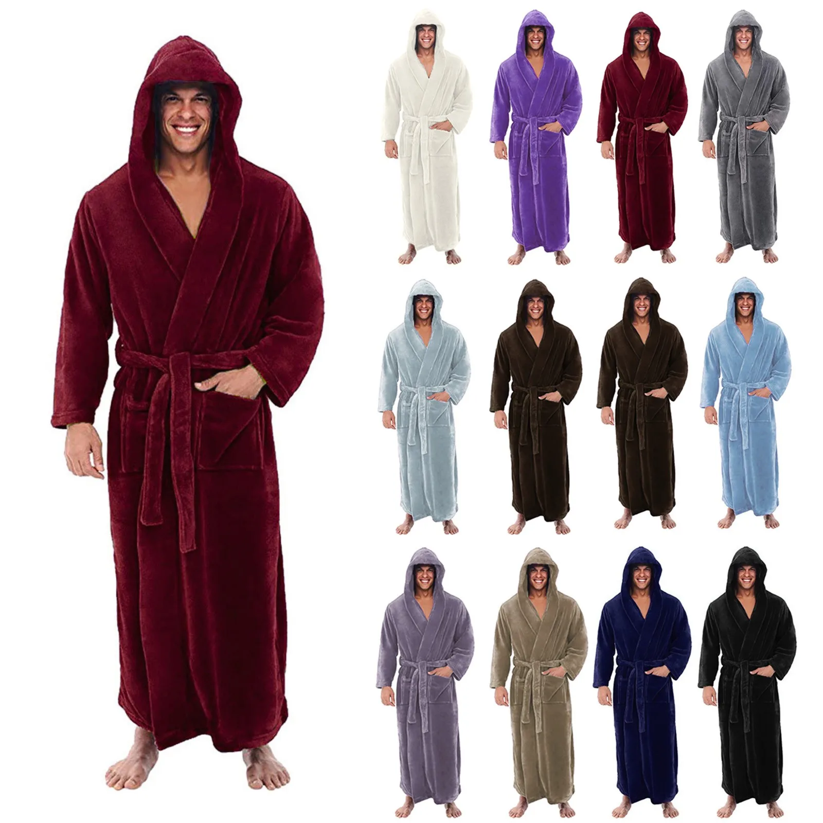 

2021 New Fashion Lengthened Plush Bathrobe Men Shawl Flannel Robe Autumn Winter Warm Long Sleeve Soft Cosy Luxury Male Robe Coat