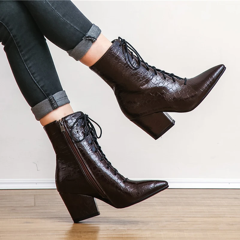 Meotina/осенние ботильоны женские ботинки полусапожки на молнии Высоком толстом