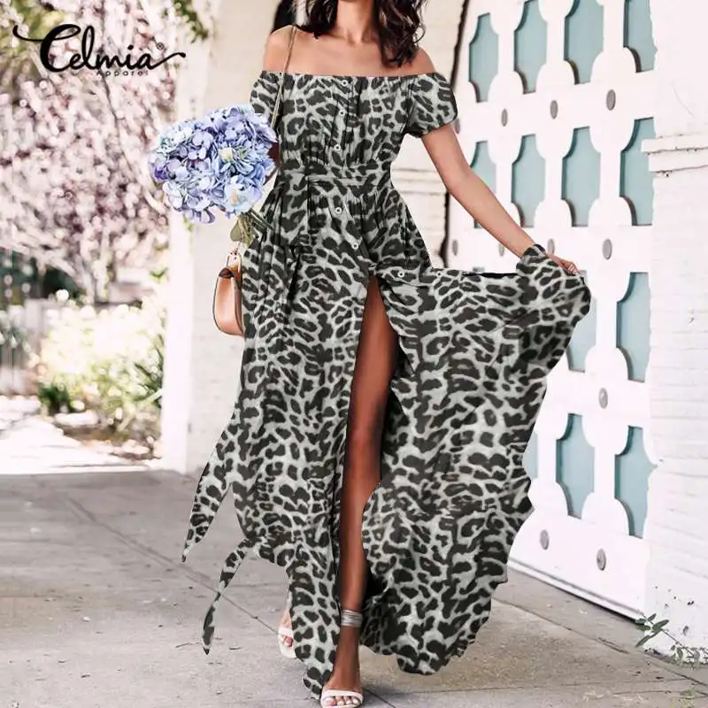 Сарафан женский длинный с леопардовым принтом винтажный пикантный сарафан Celmia