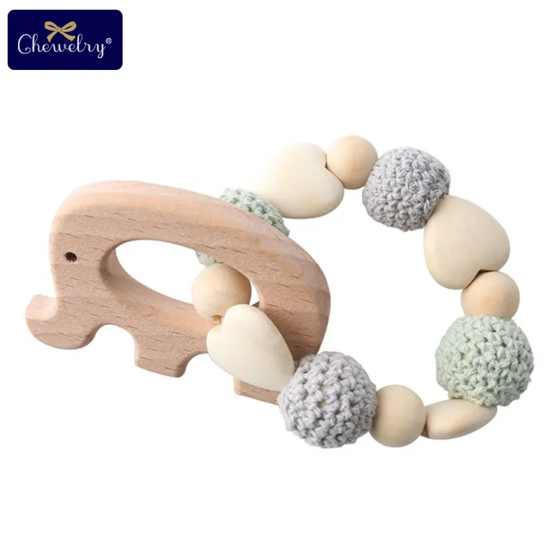 New Elephant Rattle 1 шт. деревянный Прорезыватель Aniaml Sika олень DIY ремесла детский браслет погремушки бук дерево грызун крючком бусы подарки для детей продукты игрушки - Цвет: New Elephant Rattle