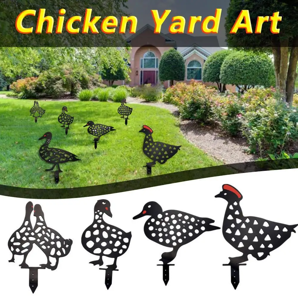 

Chicken Yard Art Outdoor Garden Statues Backyard Lawn Yard Garden Gift Stakes Hen Ornament Metal Statues Decoration Decor Y7H0