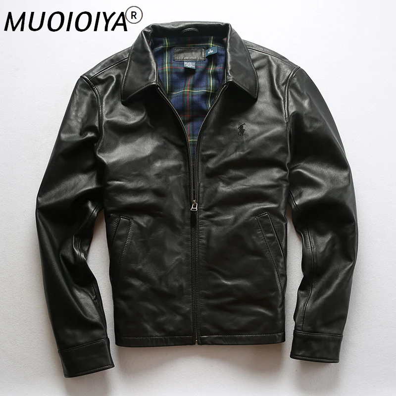 

2021 New Men Casual Genuine Leather Jacket First layer sheepskin Black/Brown casual business leather jacket Plue Size M-4XL