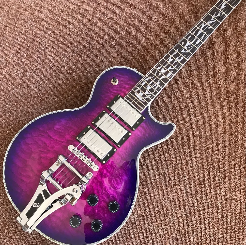 

Custom Jazz Electric guitar with 3 pickups,Mahogany body gitaar,purple color flame top guitarra,vibrato system