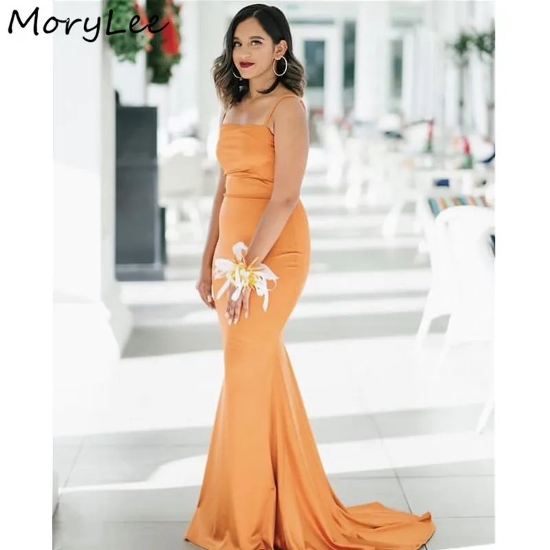 

Платье-Русалка для подружек невесты, без бретелек, на тонких бретелях, до пола, со шлейфом, из шелка, сатина, для свадебной вечеринки, платья подружек невесты